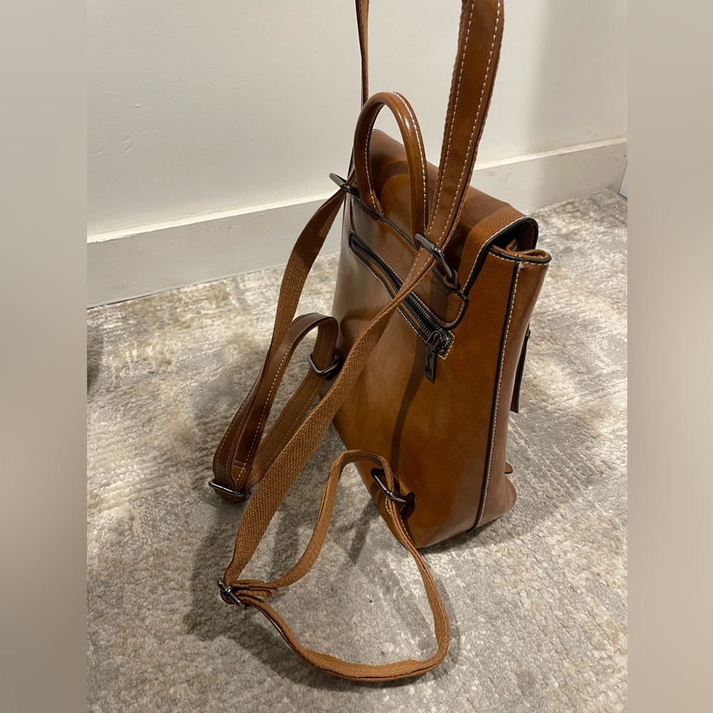 Top Grain Leather Womens Backpack Retro Style Rucksack Shoulder Bag Carmel Brown - Picture 4 of 12